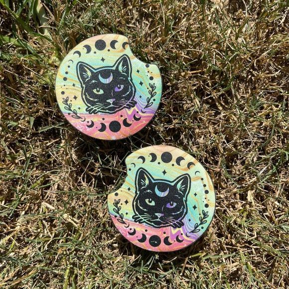🎄 Rainbow Moon Cat Neoprene Car Coaster 2 Pack - Picture 9 of 13